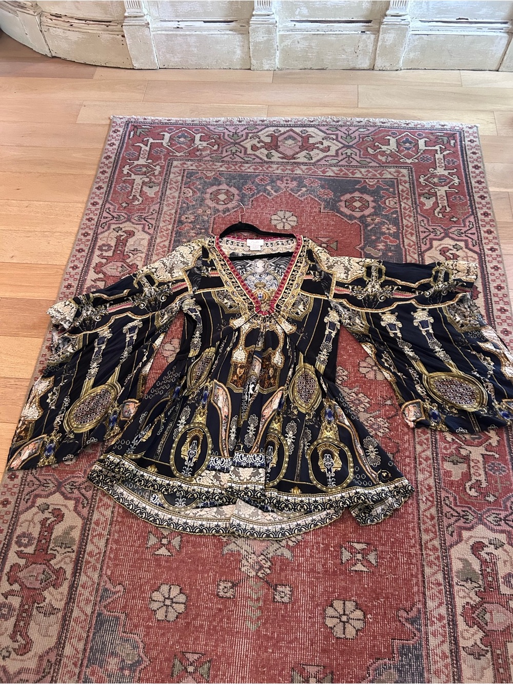 Camilla Black and Gold Long Sleeve Printed Boho Top